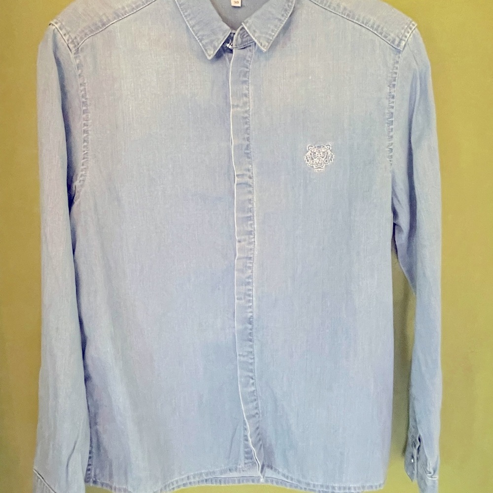 Kenzo jean button down shirt with tiger logo